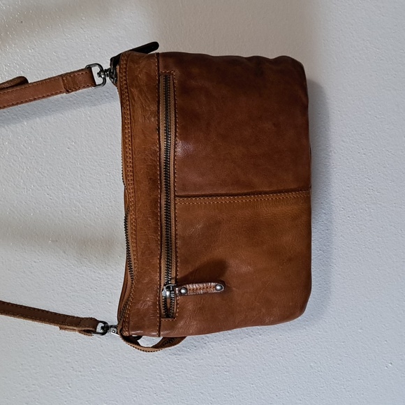 Vintage woven leather crossbody purse 3 section zip close - Picture 3 of 5